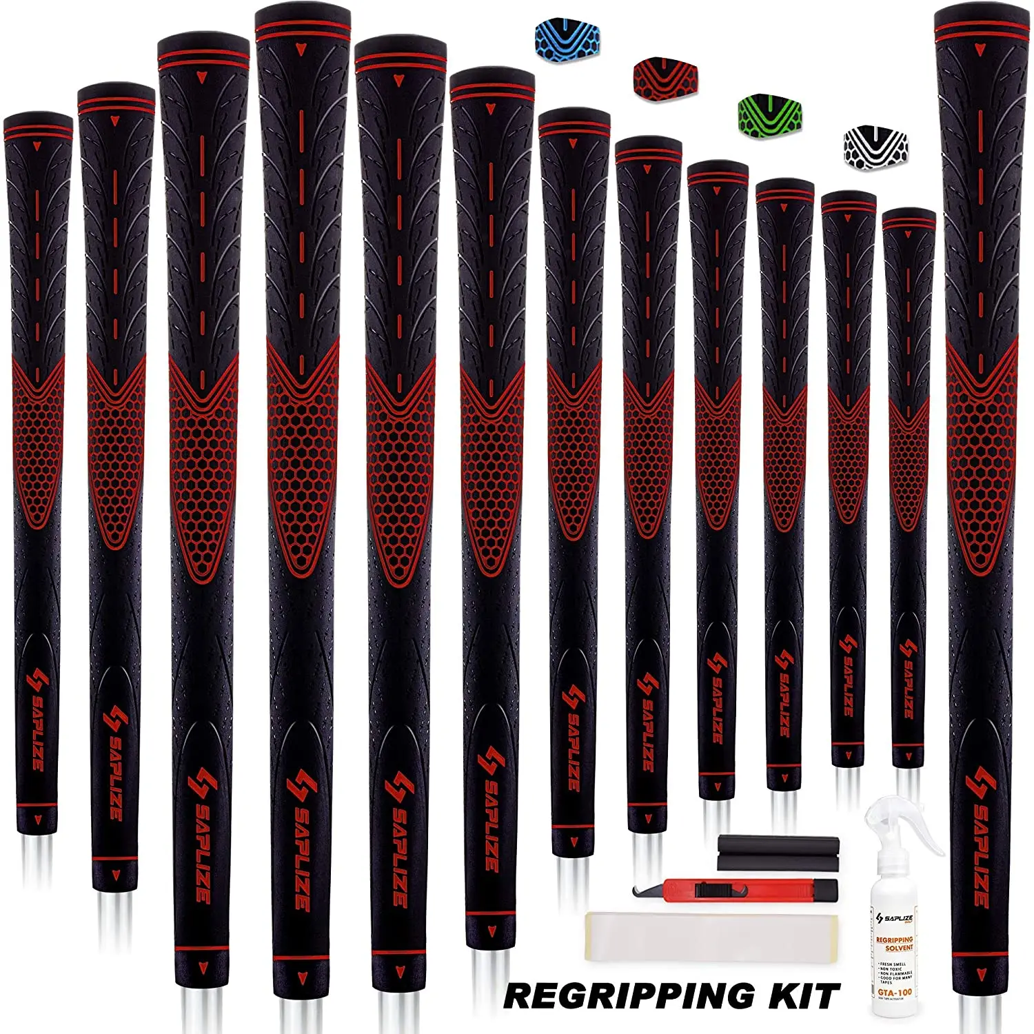 SAPLIZE Golf Grips Standard 13 Grips with 15 Tapes or 13 Grips with Full Regripping Kit Anti-Slip Rubber Golf Club Grips