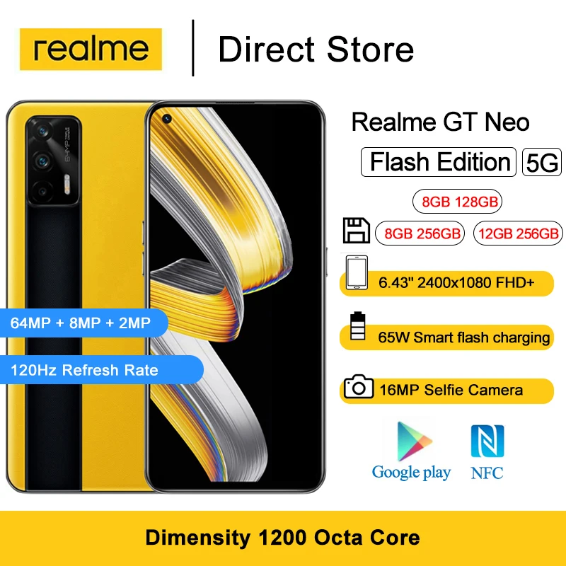 Смартфон Realme GT Neo Flash Edition/Realme X7 Max 5G 6 43 дюйма FHD + AMOLED Восьмиядерный 65 Вт быстрая