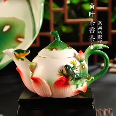 Кофейник с эмалью 3D креативный фарфоровый чайник лягушкой и лотусом
