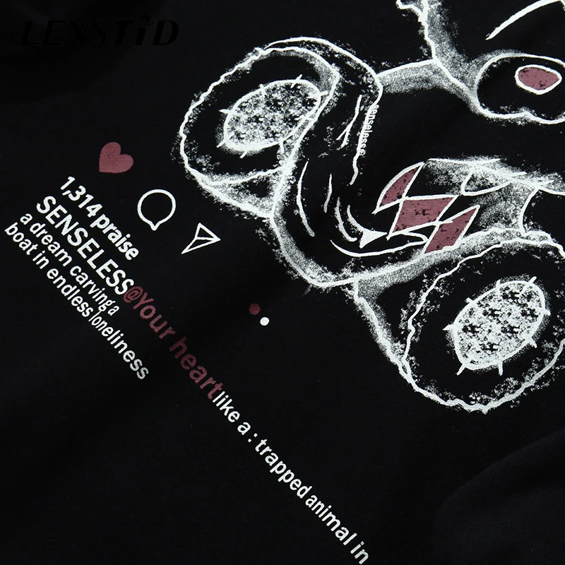 

LENSTID Men Hip Hop Winter Fleece Pullover Hoodies Funny Bear Print Harajuku Streetwear 2020 Autumn Cotton Hooded Sweatshirts