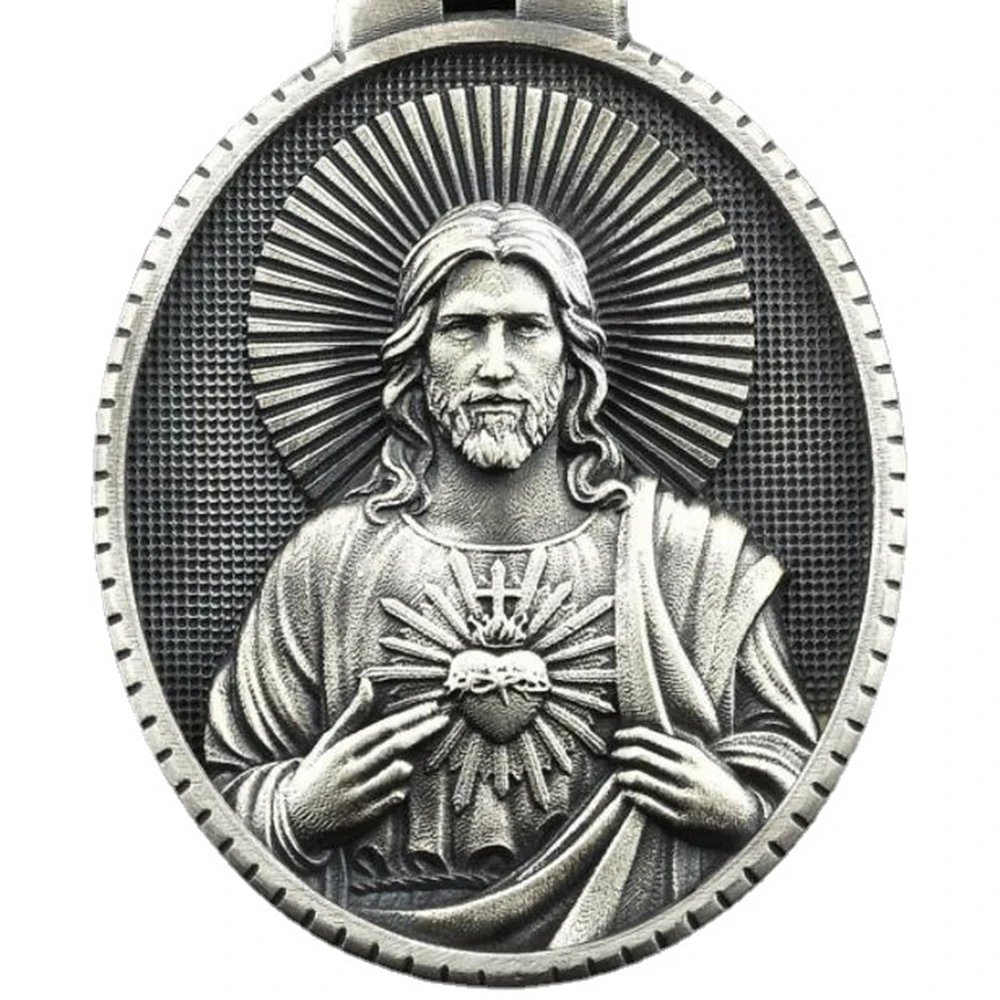 

New Christian Jesus Sacred Heart Pendant Gift Chain Necklace Catholic Retro Men's Religious Pendant Necklace