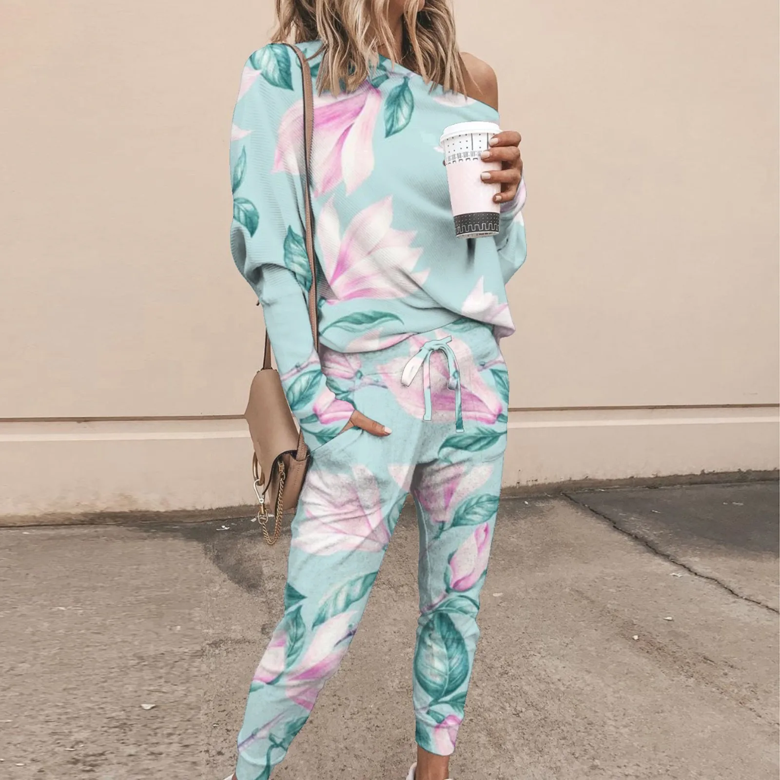 

Женский спортивный костюм с принтом тай-дай, Топ с длинным рукавом и штаны, спортивный костюм для бега на осень, повседневная одежда для отды...