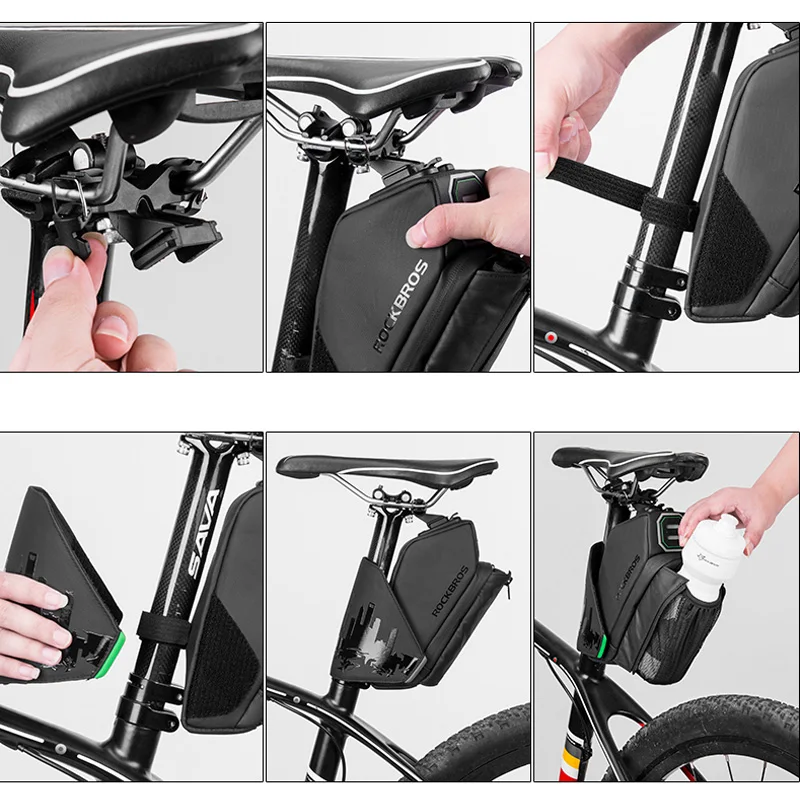ROCKBROS Bike Saddle Bag With Water Bottle Pocket Waterproof Reflective MTB Bicycle Portable Seatpost Tail | Спорт и развлечения
