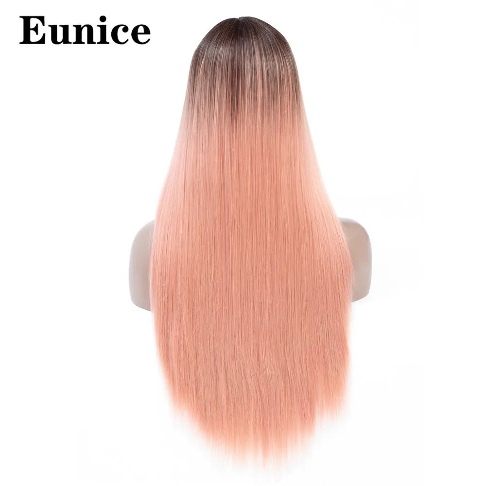 Ombre black to pink Синтетический Средний парк темный корень женский черный длинные шелковистые прямые парики Омбре Красный Розовый Синий Коричневый Серый косплей парики для женщин - Цвет: Ombre black to pink