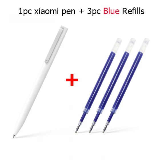 1pen with 3 blue ink Xiaomi Mijia, ручка-знак, 9,5 мм, прочные ручки для подписи, японские чернила, Premec, гладкая, PREMEC, Швейцария, черный, заправка, MiKuni - Цвет: 1pen with 3 blue ink