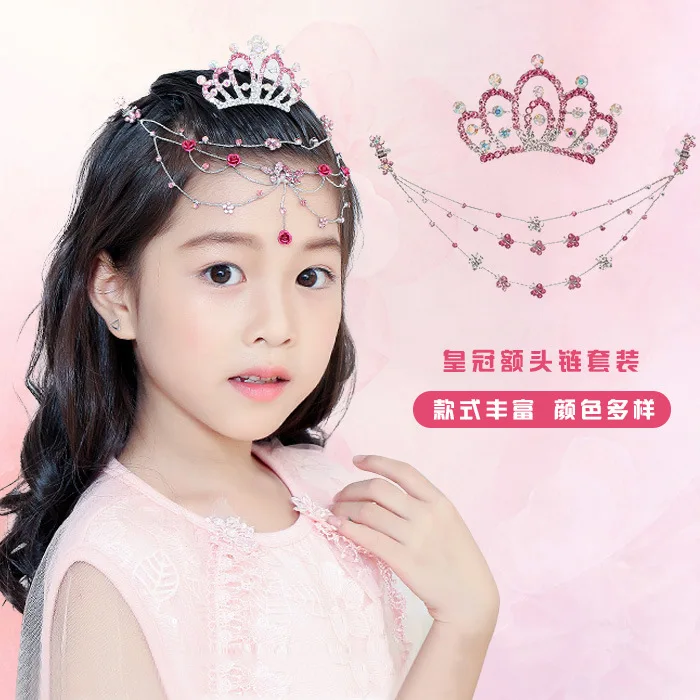 

Girl Tassel Princess Chain Crystal Small Crown Girl Forehead Diamond Forehead Lace Antique Style Hair Accessories