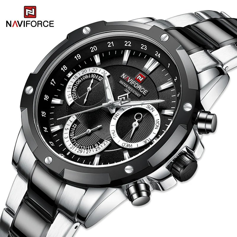 

NAVIFORCE Business Casual Men's Watch Luxury Waterproof Stainless Steel Quartz Wrist Watches Male Analog 24 Hour Date Clock Gift