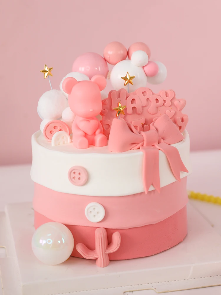 

Heart Pink Cake Topper Lovely Little Bear Love Baby Star Cake Decor for Baby Shower Kid Birthday Party Baking Supplies Gifts