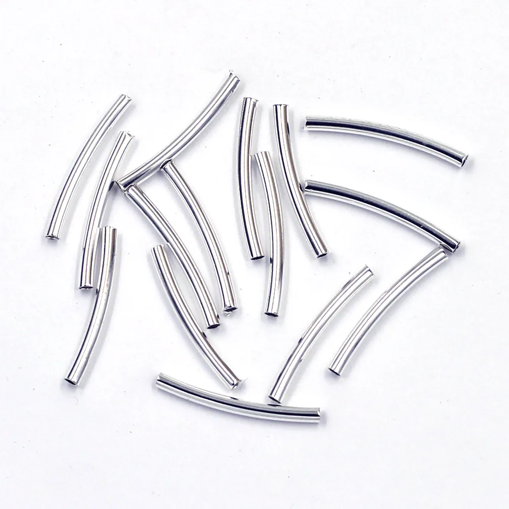 

50Pcs Spacer Beads Tube Curved Smooth Copper Silver Plated DIY Necklaces Jewelry Making Accessories 2x20mm