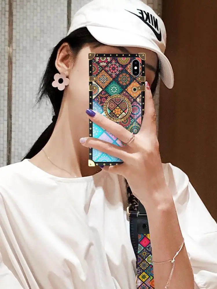 

Luxury 3D Bracket Ring Blu-ray Square Silicone case For iPhone 12 11 Pro X XR XS MAX 6 7 8 plus cover For samsung S20 Note 20 10