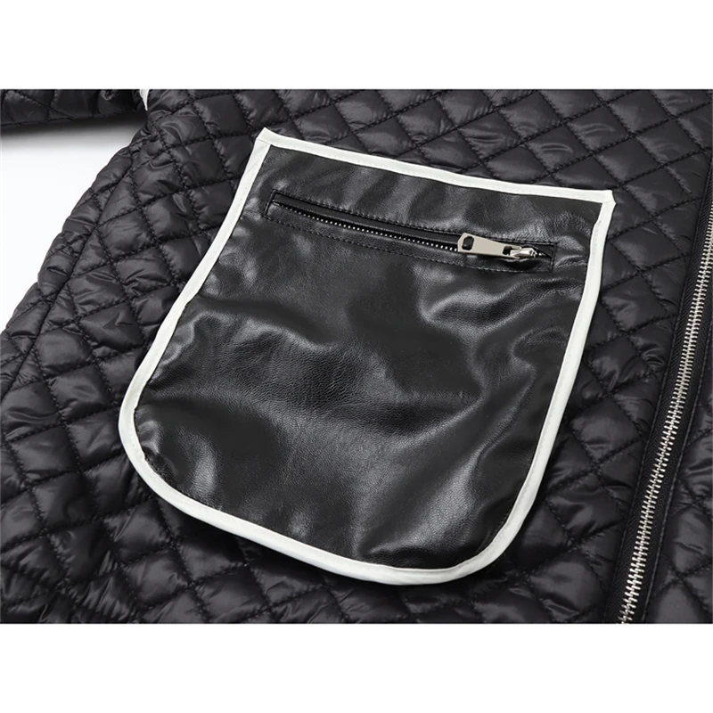 MOLAN PU Patchwork Woman Cotton-padded Coat Warm High Street Jacket Chic Thick Casual Parkas Jacket Pockets Female Outweat