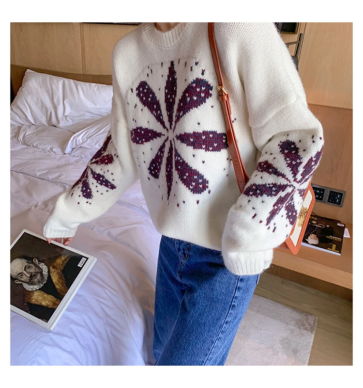 

Cotday Thick Long Sleeve Casual 2021 Women's Winter Sweaters Snowflakes Informal Point Christmas Winter Warm Ladies Sweaters