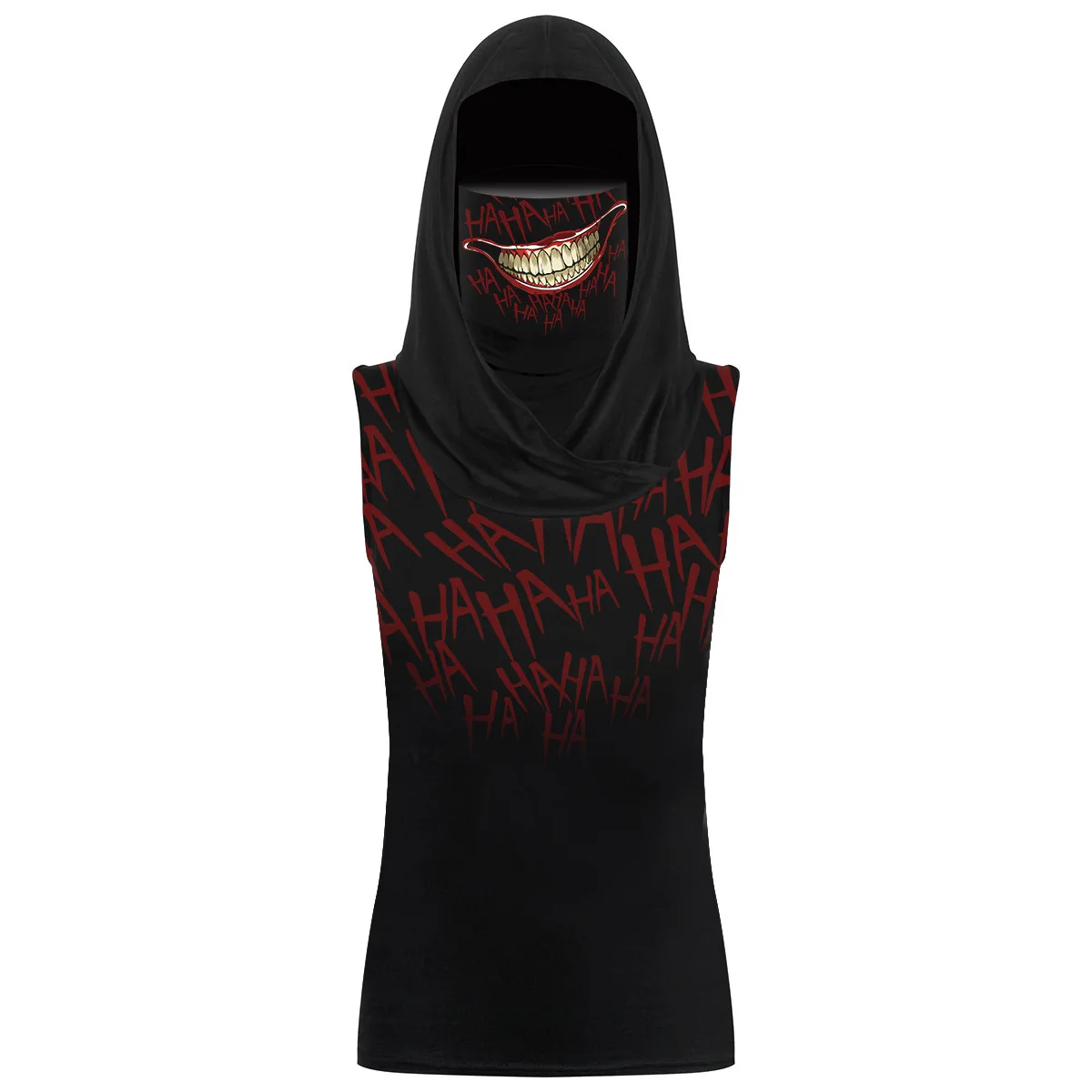 

Woman sleeveless T-shirt Retro clown funny tops Halloween mask hoodie Gothic costume