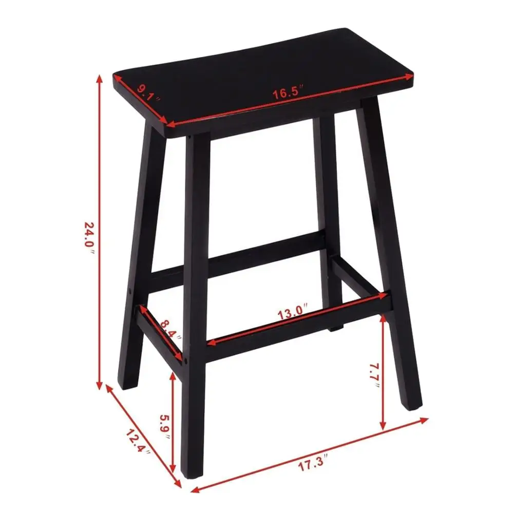 

2pcs/set Pine Wood Saddle Seat Bar Counter Stools 29 inch 24 inch Black Solid Pine Wood Saddle Seat Bar Stool Black