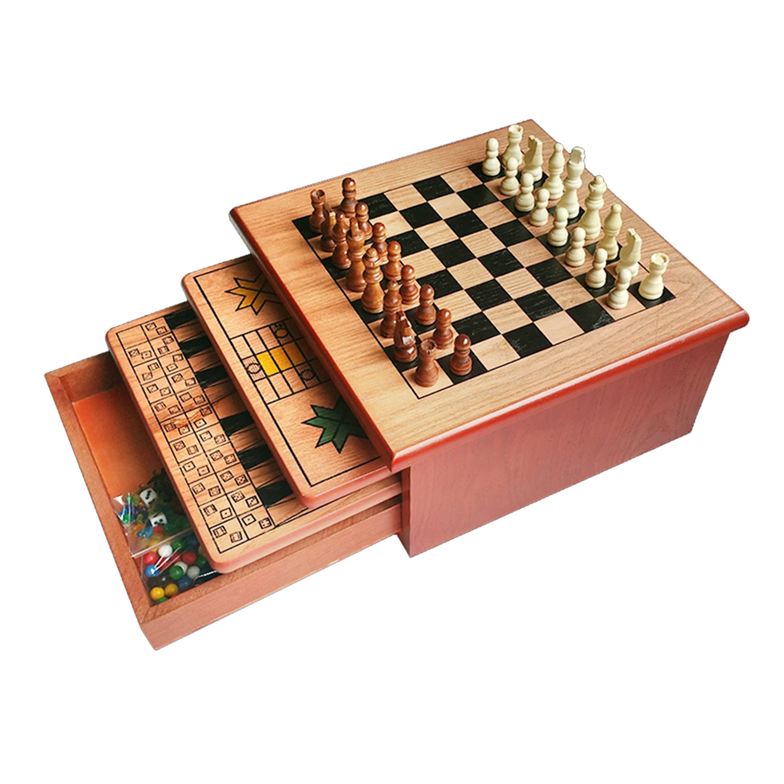 

Wooden Chess Set, 3 in 1 Chess Travel Chess Board Games Chess Set for Kids and Adults 32x32x15cm Chess Pieces Height 2.5Inch