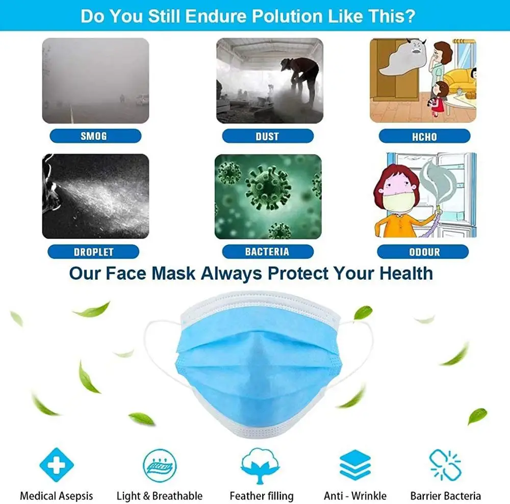 

Safety Face Masks, Disposable Earrings Mask Filtering Breathable Beauty 3 Layers