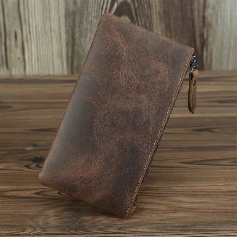 Мужской винтажный кошелек Nesitu черный коричневый синий кофейный Длинный из