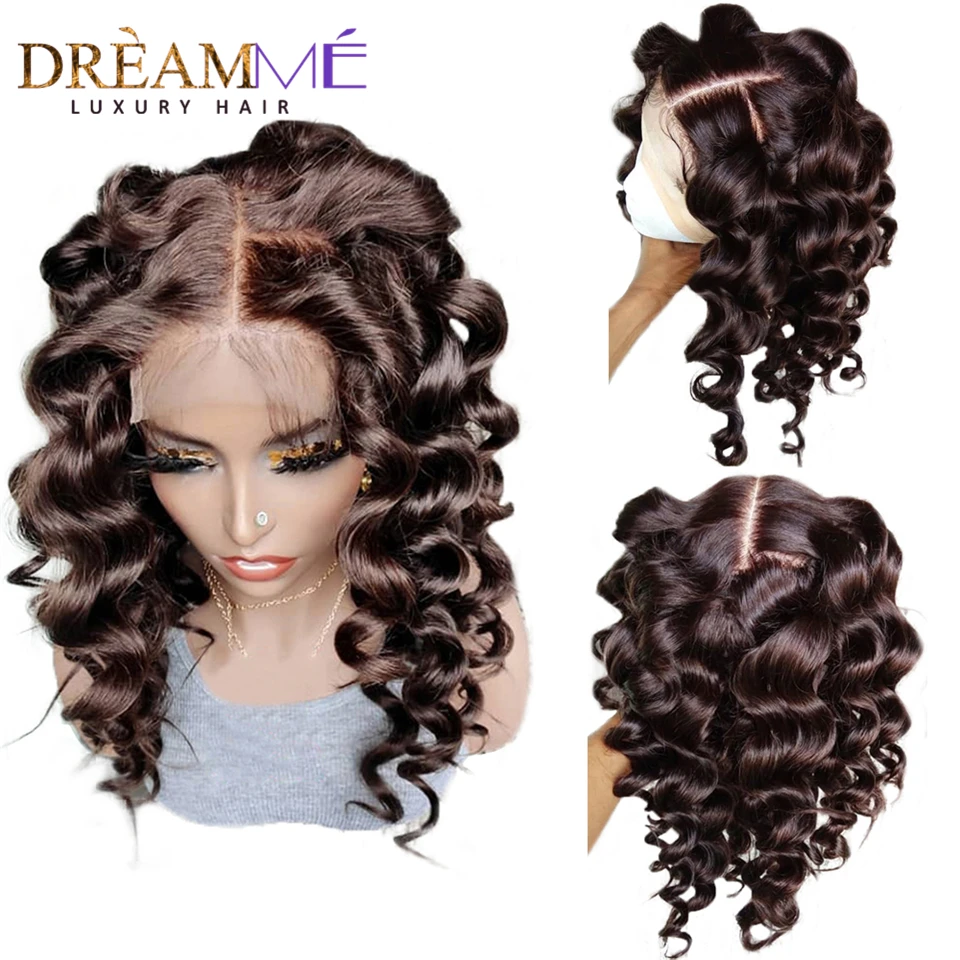 13X6 парик фронта шнурка вьющиеся человеческие волосы Плетеный коричневый