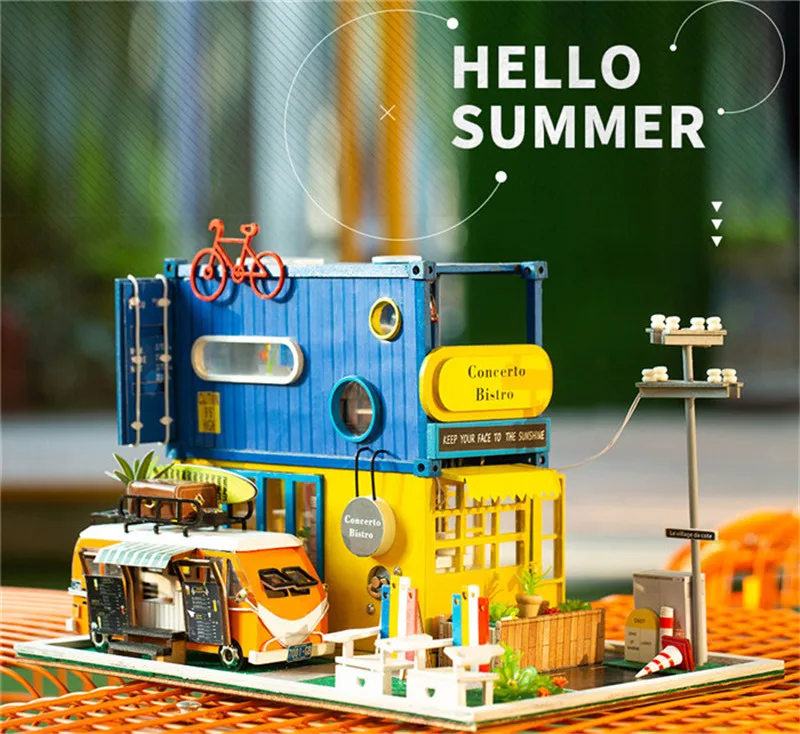 

wood doll house Catering truck Creative container diy dollshouse for children miniaturas furniture wooden zabawki dla doros ych