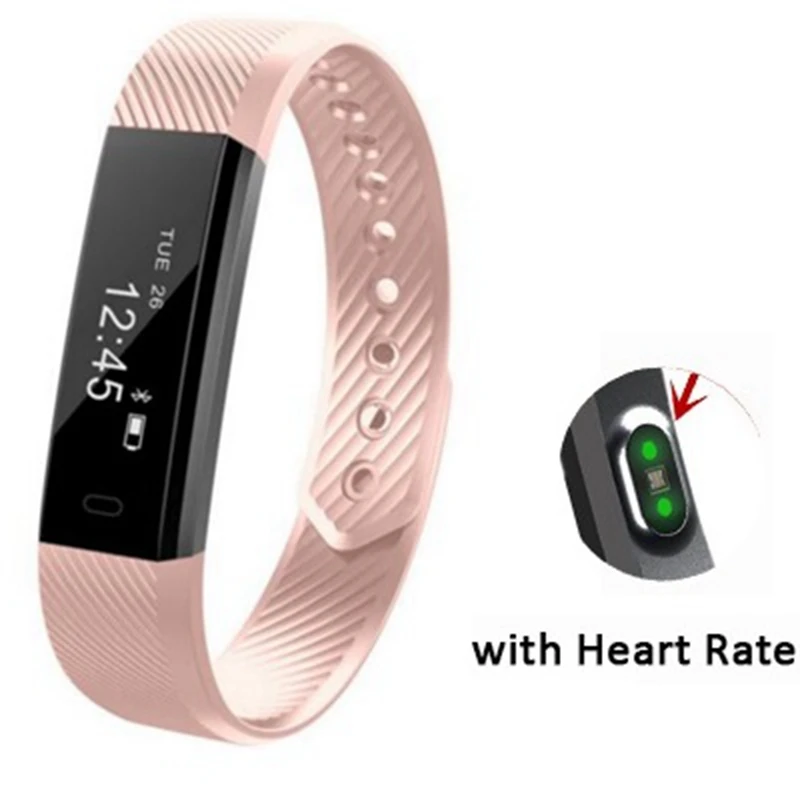 pink with HR ALANGDUO ID115 умный Браслет фитнес-трекер Шагомер Bluetooth монитор сна Будильник Спортивные умные часы для Android IOS - Цвет: pink with HR