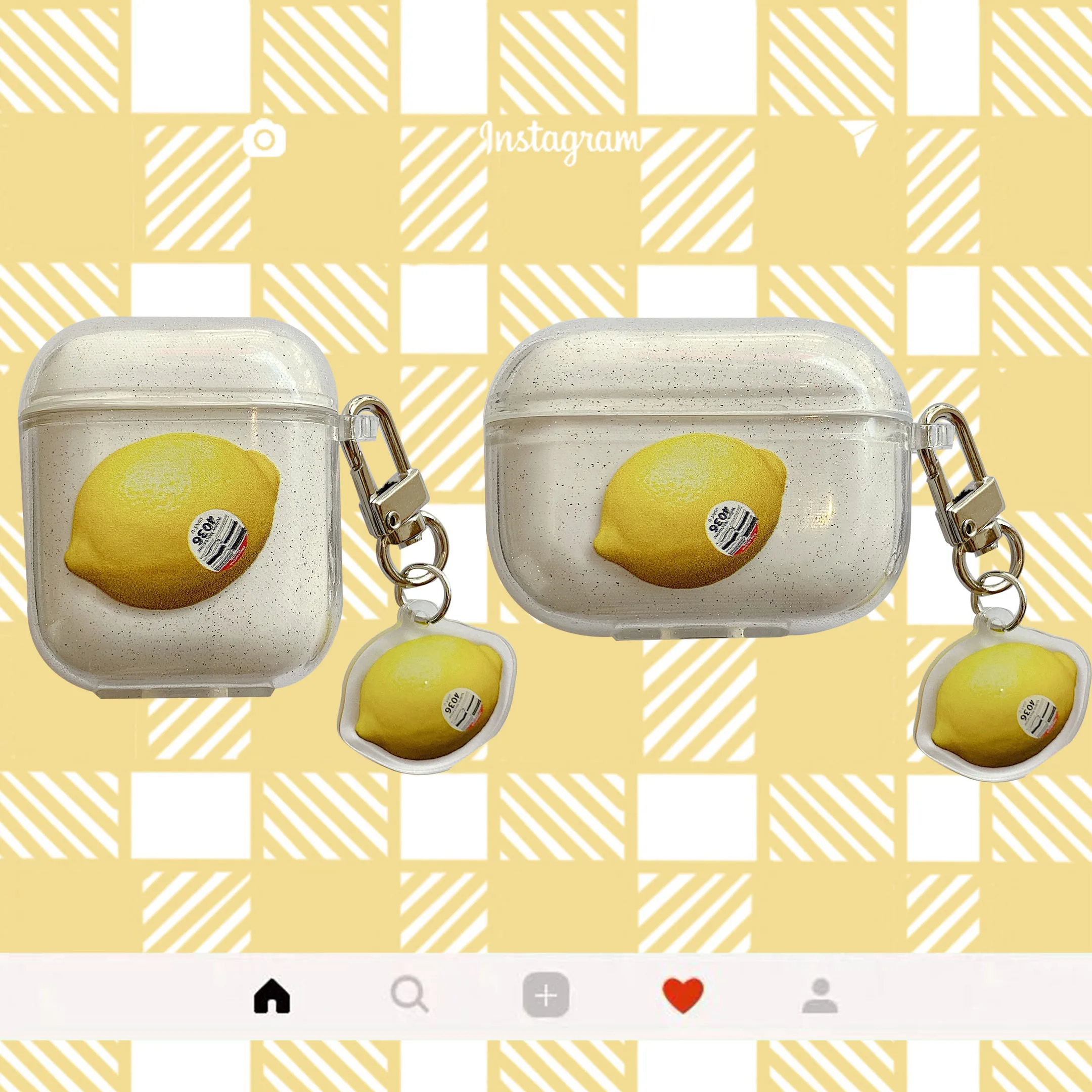 

Protective Cover For Apple Airpods 1 2 Pro Charging Box Frame Transparent TPU Flash powde Case With Lemon Pendant Pattern