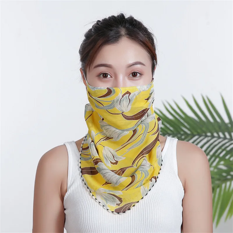 

Women Chiffon Scarf Face Wraps Floral Print Lady Silk Neck Scarves Foulard Bandana Summer Sun Scarfs Anti-dust Protect