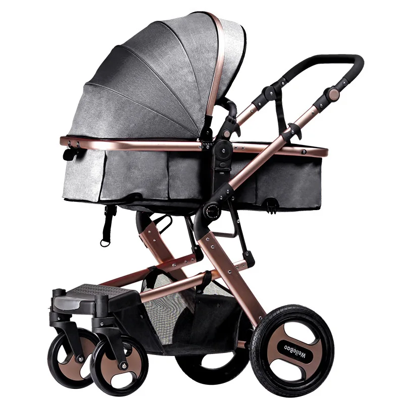Golden gray Детская коляска 3 в 1 с автомобильным сиденьем, высокая Ландшафтная коляска, складная детская коляска, автомобильные коляски, Горячая мама, детская прогулочная коляска - Цвет: Golden gray
