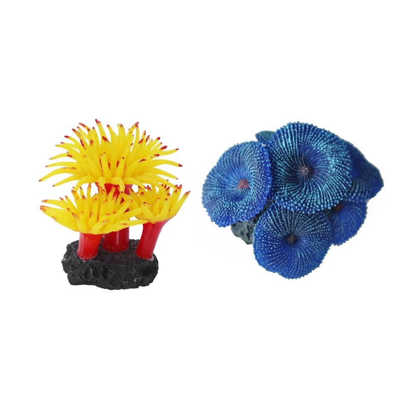 

Горячее предложение-2 шт. декоративные растения для аквариума кораллового анемона, желтый и синий