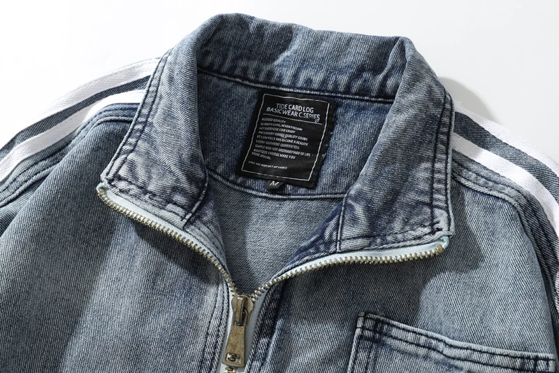 Мужские джинсовые куртки в стиле хип хоп потертые полоску уличная одежда ретро