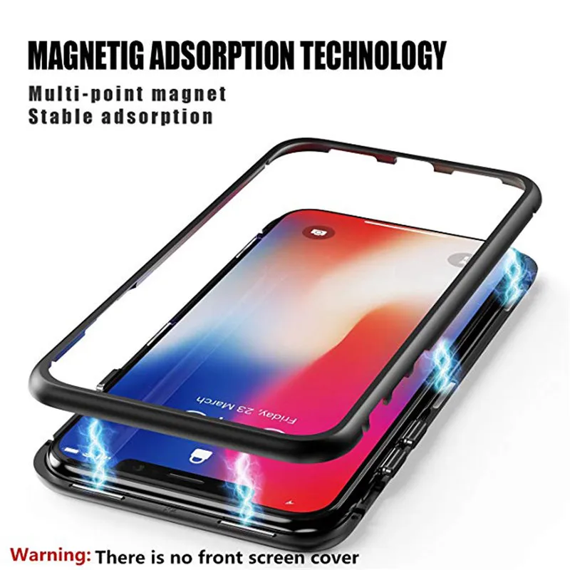 Магнитно привлекательный металлический чехол для телефона iPhone Xr Xs Max X 8 7 6S 6 Plus алюминиевая рамка с закаленным стеклом задняя крышка