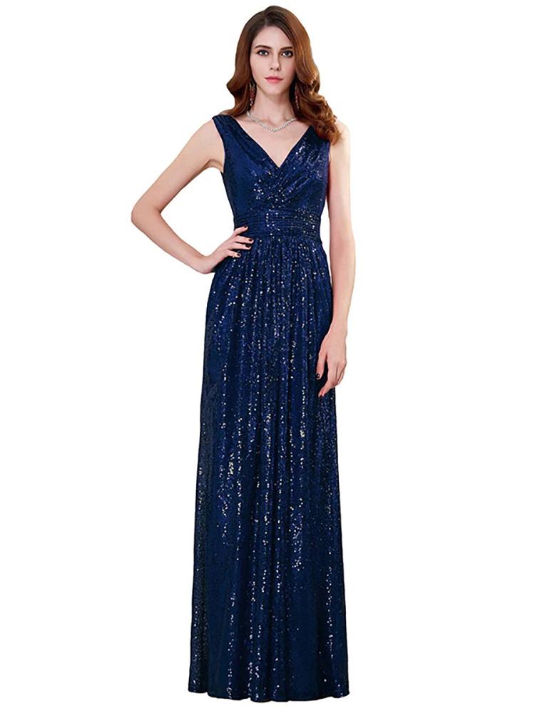 

Luxury A-LINE Evening Dresses V Neck Sleeveless Sequined Lace Charming Gowns Back Zipper Design Prom Party Occasion Tailor-Made