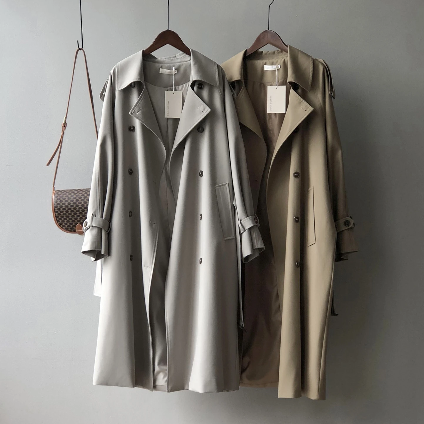 

New Casual Double breasted Simple Classic Long Trench coat Chic Female windbreaker 2021 Autumn Korean Loose Slim female 336G