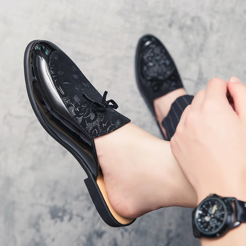 

Mules Half Shoes For Men Leather Loafers Slippers Fashion Designer Shoes Men Luxury Casual Sepatu Slip On Pria Mule Masculino