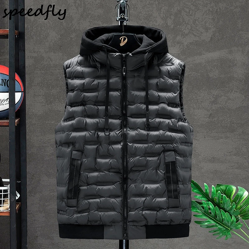 

Лидер продаж 2021, новый мужской зимний жилет с капюшоном, пуховой жилет, мужской повседневный жилет, куртки без рукавов, утепленный хлопковый...