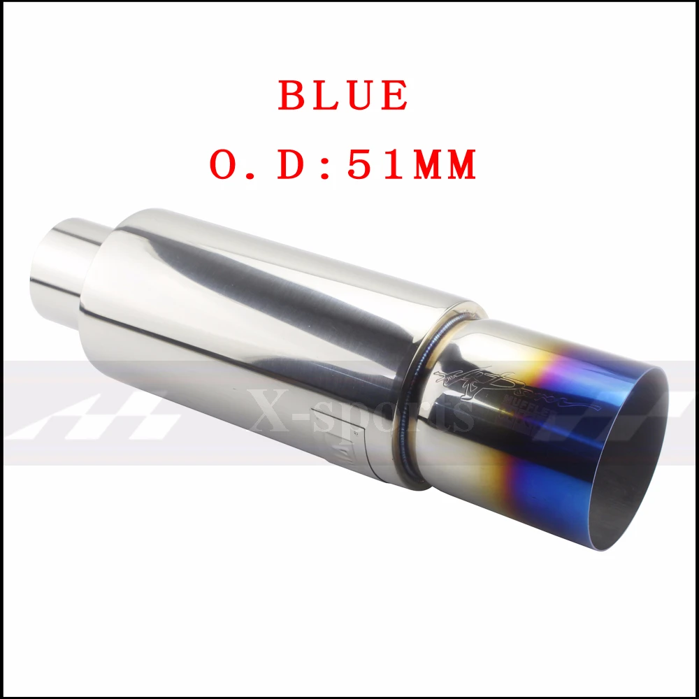 BLUE 51MM Выхлопные системы автомобиля глушитель наконечник выхлопной трубы Высокое качество Универсальный нержавеющая сталь O.D 51 57 63 мм 5 цветов глушитель выхлопной трубы - Цвет: BLUE 51MM