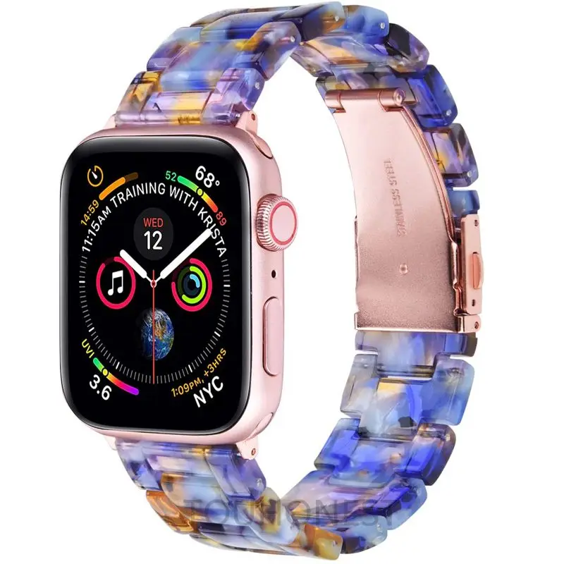 Resin Lightweight Watch Bands for Apple Watch 38 40MM Metal Buckle Wristband Replacement For iwatch Series 6 5 4 3 2 1 42mm 44mm