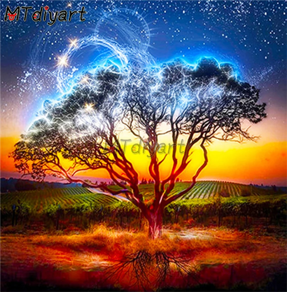 

Diamond Painting Starry Sky Tree 5D DIY Art Full Drill Embroidery Plant Cross Stitch Mosaic Mural Kit Home Decor Gift Set
