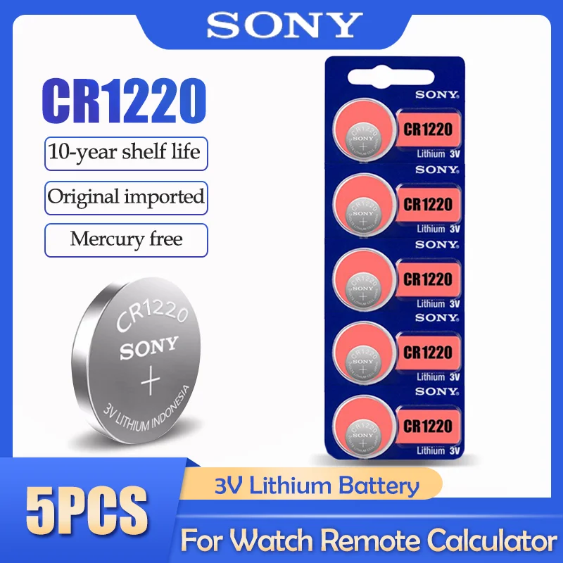 5 шт./лот Sony CR1220 CR 1220 ECR1220 GPCR1220 BR1220 LM1220 DL1220 3V литиевая батарея для часов батарейки