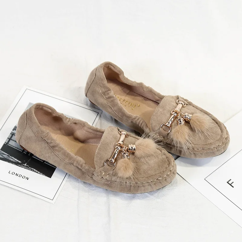 Cuculus зима для женщин Лоферы теплые мягкие Женские туфли лодочки На зимнем меху с