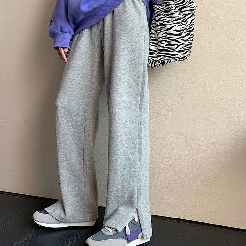 

Plus Size Joggers Women Korean Style Spring 2021 Sweatpants Women Fashion Oversize Gray High Waist Wide Leg Pant MINGLIUSILI