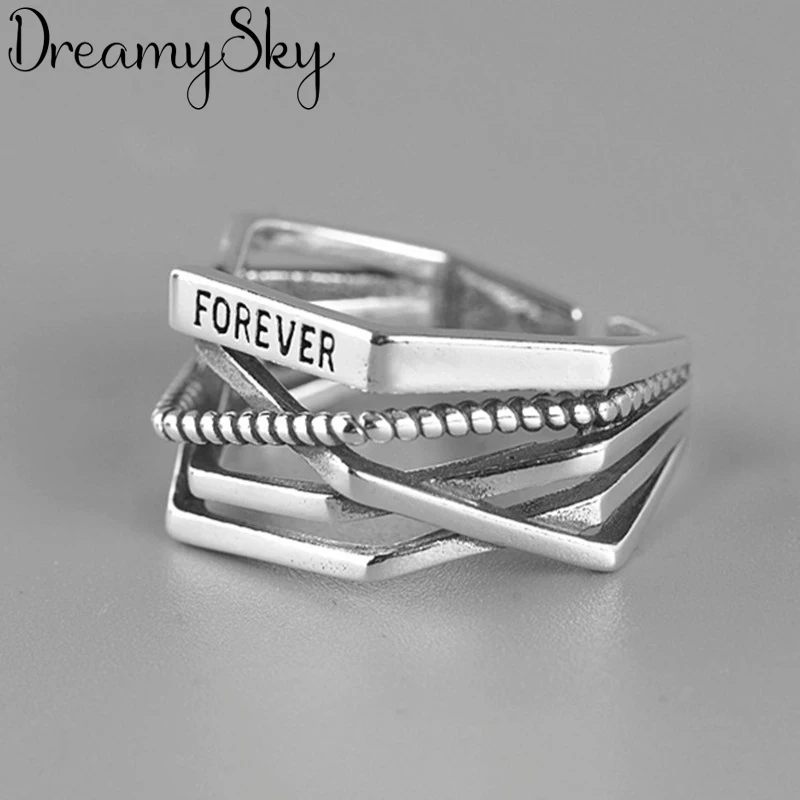 DreamySky Bijoux Boho 925 пробы серебряные геометрические кольца оригинальной формы для женщин Подарки большие Регулируемые кольца на палец