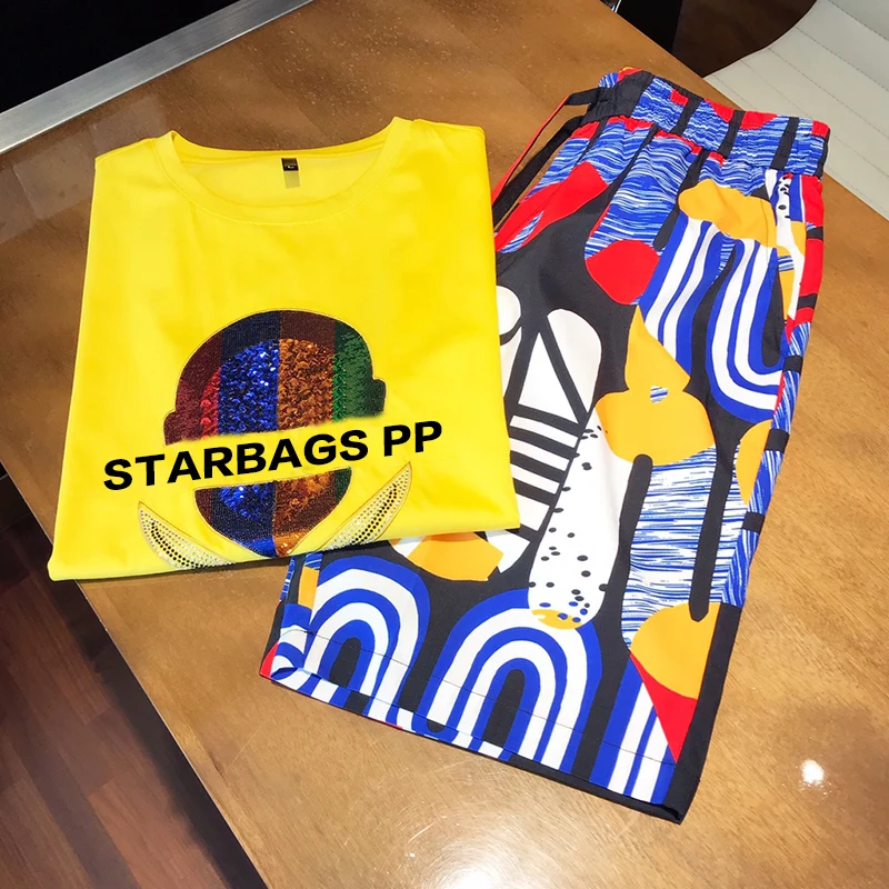 

Starbags PP 2020 summer fashion new diamond personalized original skull color print cool slim shorts short t-shirt men's suit