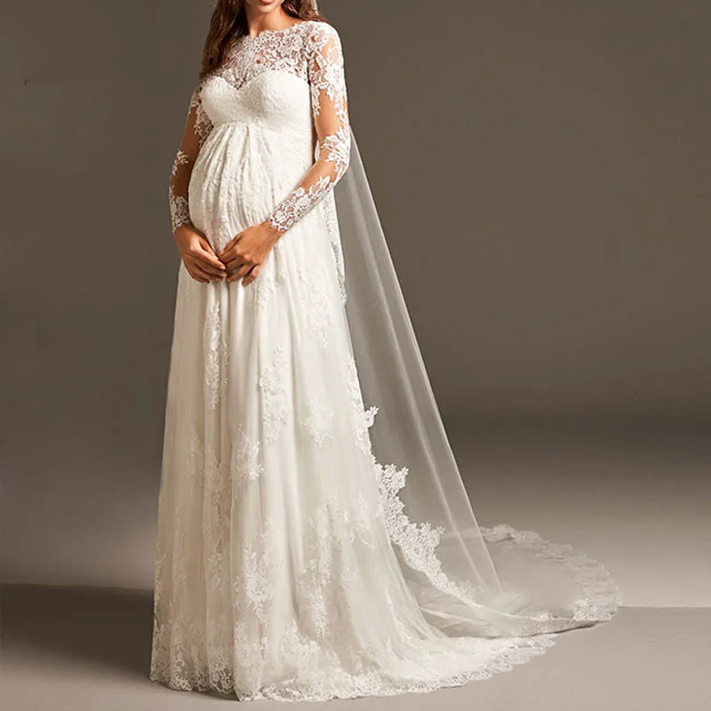 Vestido De Noiva Элегантное свадебное платье для беременных с длинным рукавом для будущих мам кружевное свадебное платье для женщин Mariage