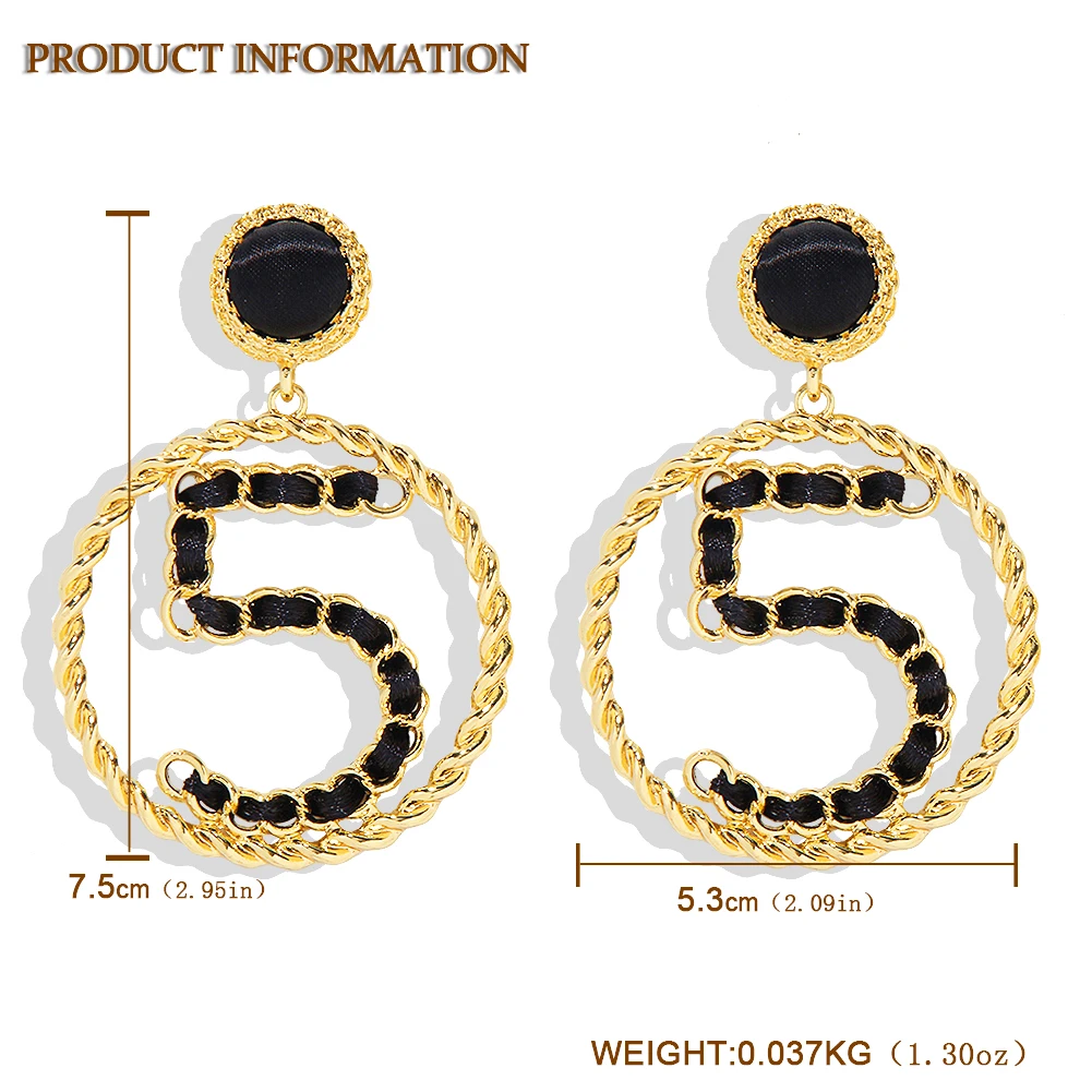 Женские серьги Dvacaman с цифрами 5 модные золотистые металлические круглые висячие