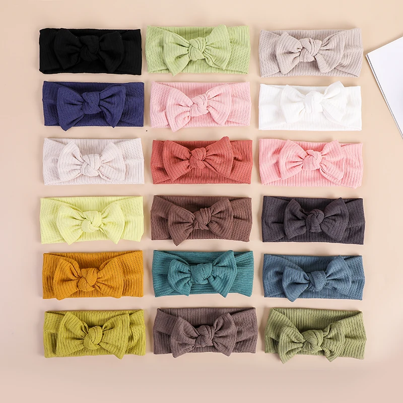 Diadema con lazo para beb&eacute;, ni&ntilde;o ni&ntilde;a turbante de algod&oacute;n para, cinta para el pelo de punto para reci&eacute;n nacido, diadema el&aacute;stica, accesorios para el cabello para ni&ntilde;os, cintas para cabello de princesa-3