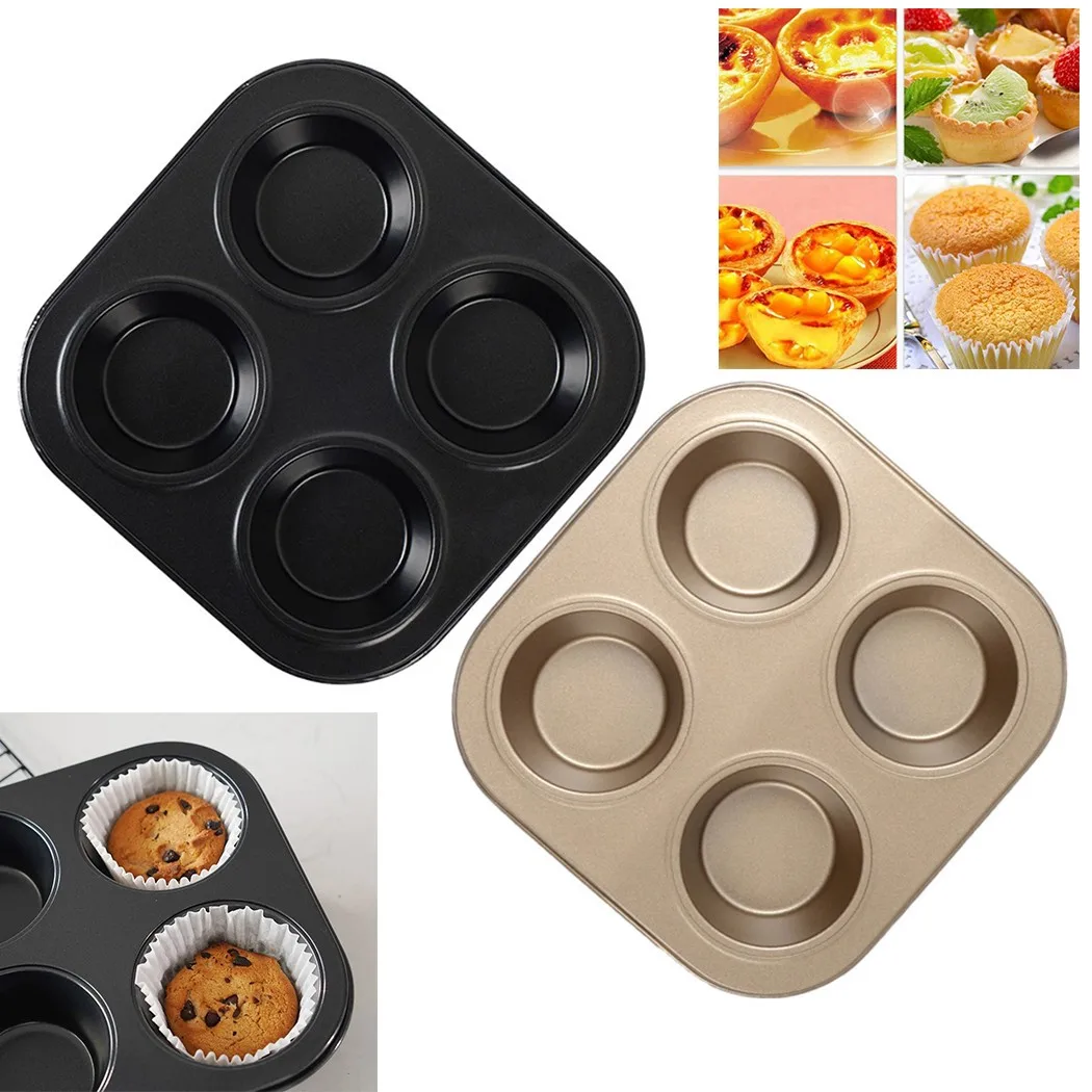

1pc Muffin Cake 4 Grids Oven Baking Tray Cupcake Non-stick Baking Cups Mold Black/Gold Bakeware Kitchen Tools & Gadgets