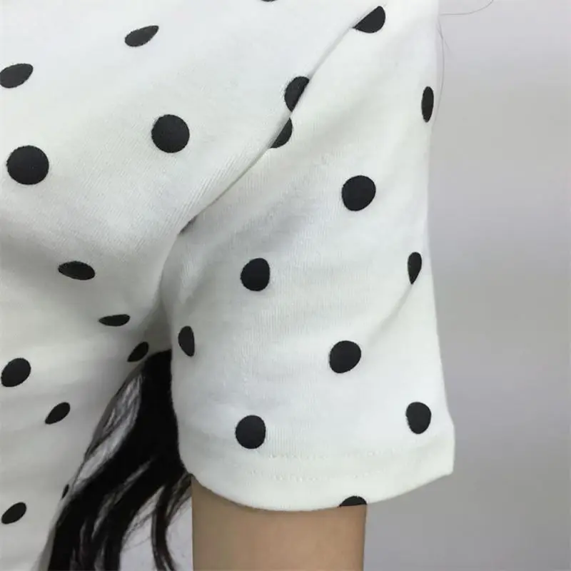 

Summer Women O-Neck Short Sleeve T-shirt Casual Polka Dot Female Ladies T-shirts Tees Tops