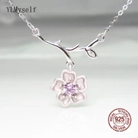 beautiful real 925 sterling silver choker necklace 405cm length pink zirconia cherry blossoms flower jewelry