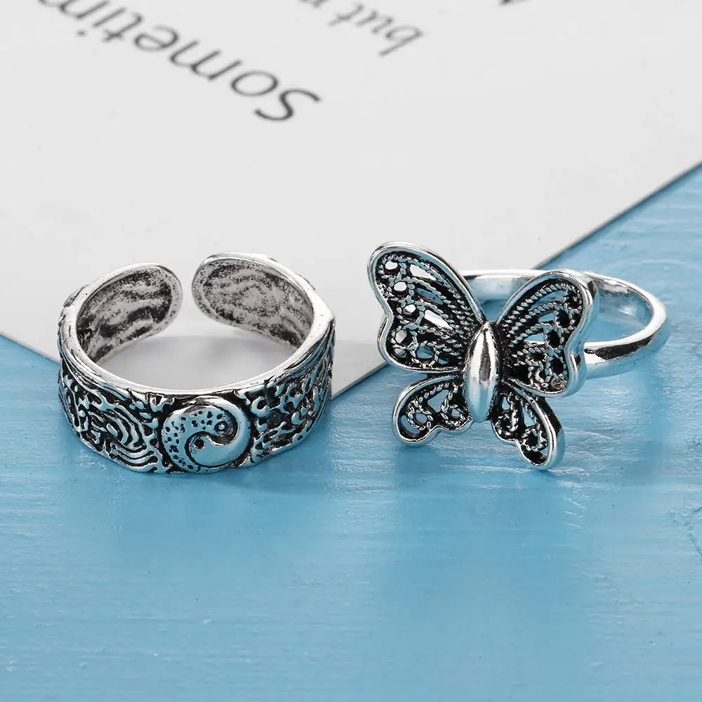 Кольцо унисекс серебристого цвета регулируемое в стиле панк Готическая змея