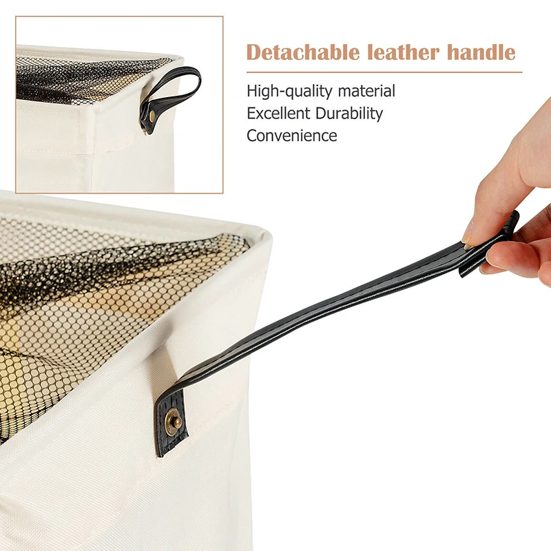 

120L 3-Section Collapsible Laundry Hamper Sorter Wheels Mesh Cover 600D Oxford Fabric Water Proof Design Laundry Baskets